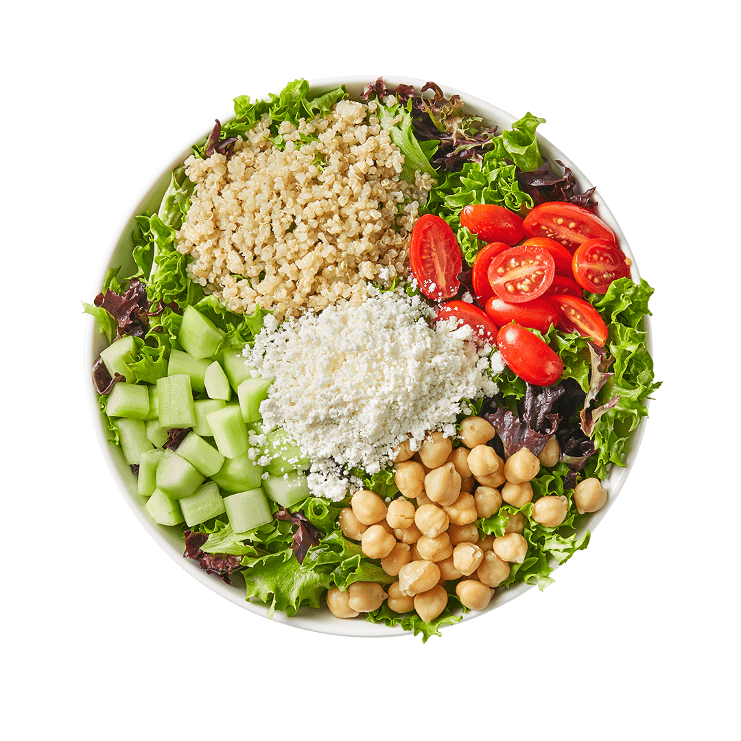 Photo of a fresh Goddess Salad, loaded with veggies.